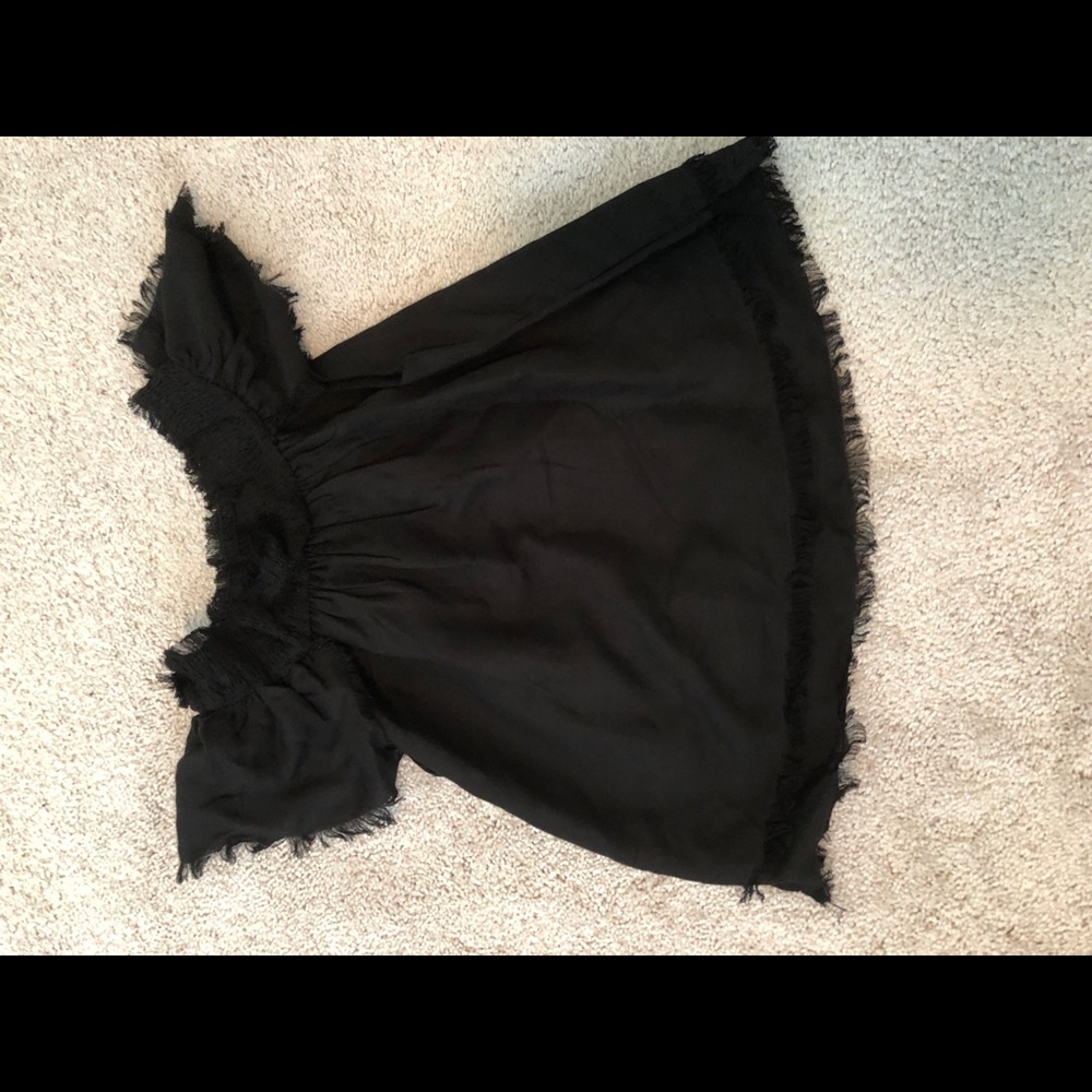 Off the Shoulder Black Fringe Top